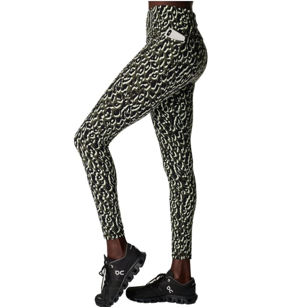 Sweaty Betty Power 7/8 Green Leopard Print Leggings. Size Small. Euc